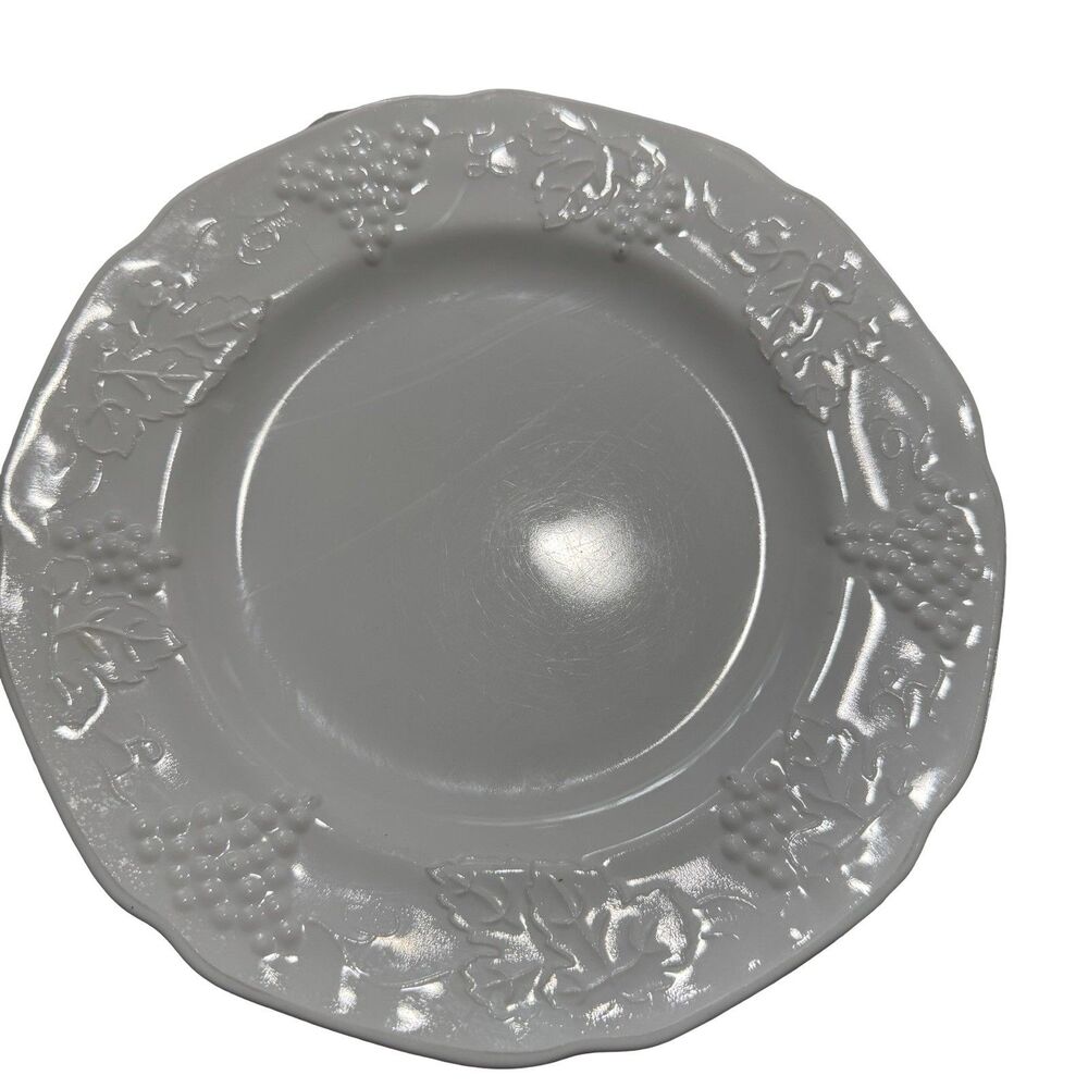 Set Of 9 VTG Indiana White Milk Glass Harvest Grape Plate - 9 3/4”